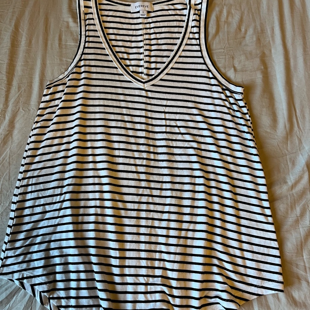EVEREVE tank top racer back tunic length black and white stripe